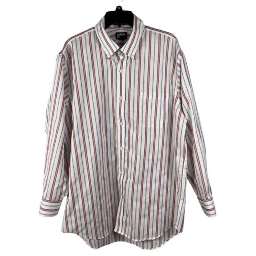 Lands’ End Supima No Iron Oxford Cotton Size 17-33 Traditional Fit White Red